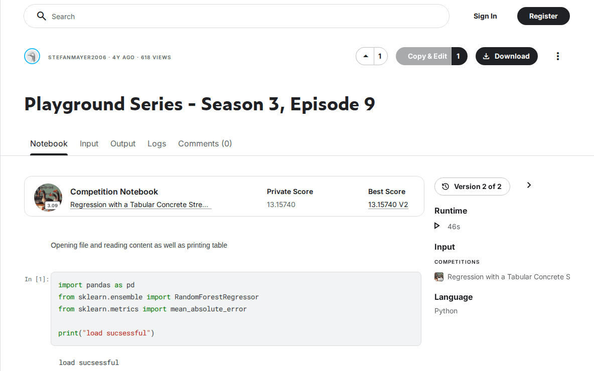 Kaggle notebook for Playground Series Season 3 Episode 9, regression with a tabular concrete strength dataset
